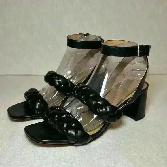 Crown & Ivy Black Blakely Puff Braided Block Heel with Buckle Closure Womens 8.5 - Picture 4 of 13